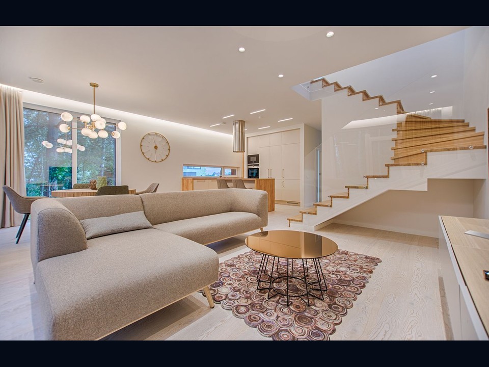 Herringbone hardwood living room